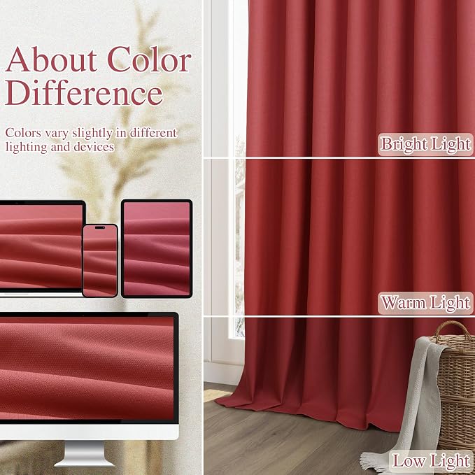 Guken Red 100% Blackout Linen Curtains 102 Inch Length 2 Panels Set - Image 7