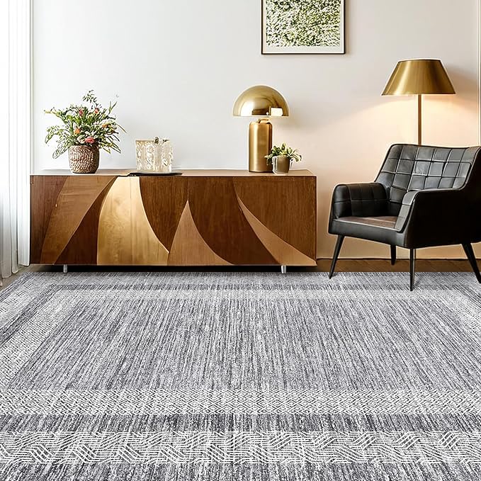 GarveeHome Modern Geometric Area Rug 5x7 Distressed Bordered Rug Washable Non - Image 2
