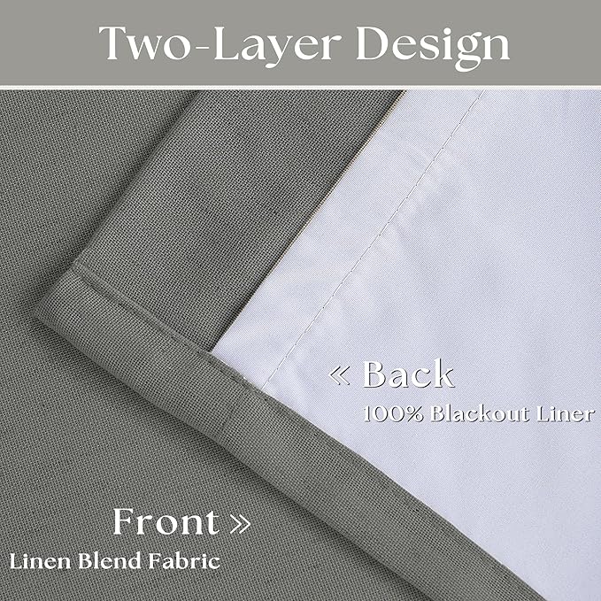 Grey 100% Blackout Pinch Pleat Linen Curtains 108 Inches Long - Image 4