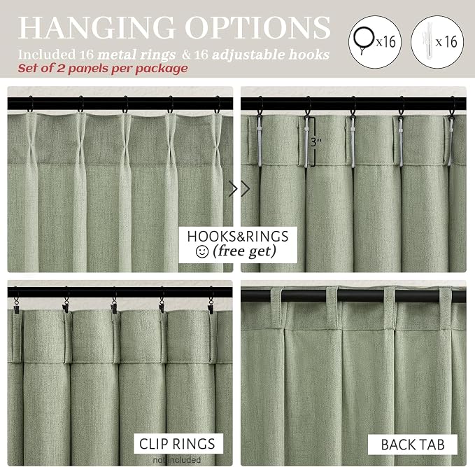 Memory Trained Pinch Pleated Linen Sage Green 100 Inch Long Sheer Curtains | - Image 3
