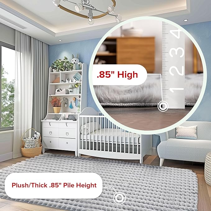 nuLOOM Jeni Solid Faux Rabbit Machine Washable Area Rug, 6x9, Silver