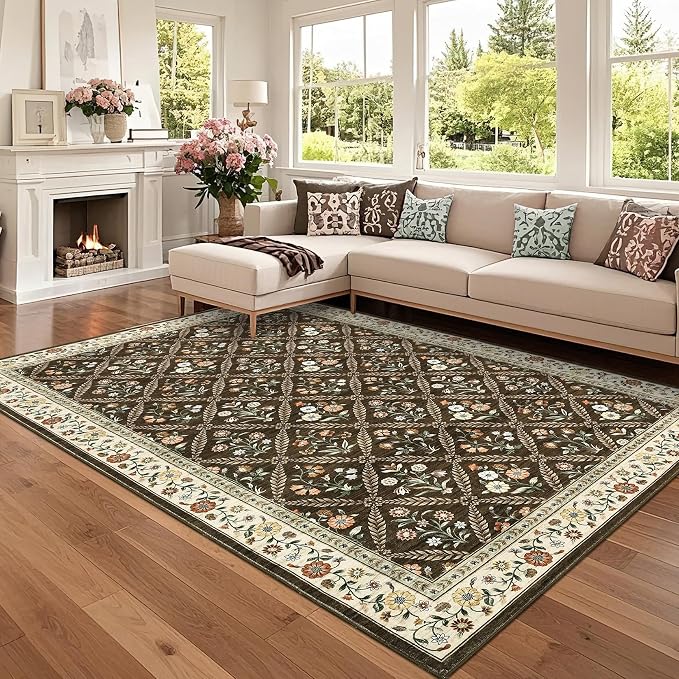 Large Entryway Rug 3x5 Floral Washable Area Rugs Vintage Soft Non-Slip Small - Image 2