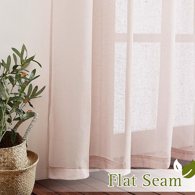 NICETOWN Linen Textured Semi Sheer Bedroom Curtains, Grommet Semi Sheer Window - Image 6