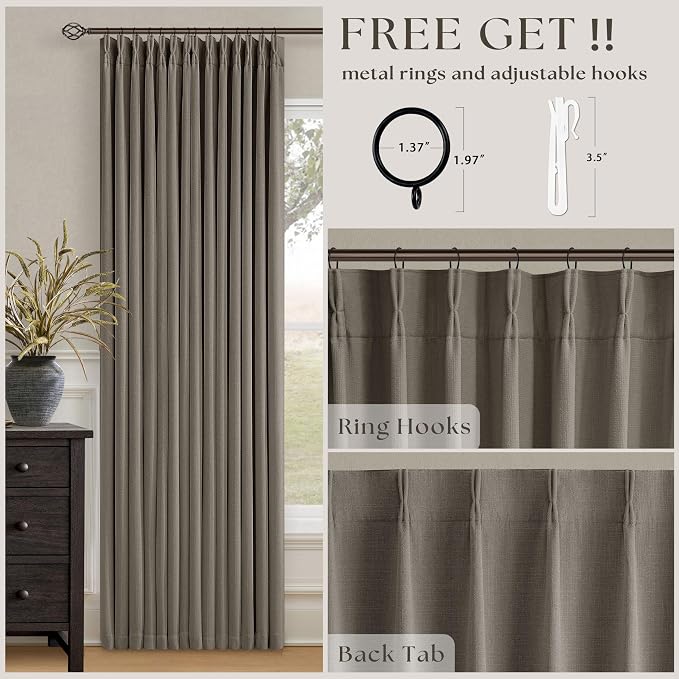 Taupe Gray Linen Blackout Pleated Curtains 90 Inches Long - Image 5