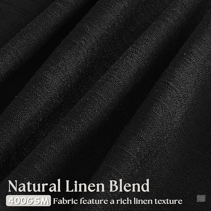 Black Pinch Pleated Linen Semi Sheer 90 Inch Curtains 2 Panels | Light Filtering - Image 3