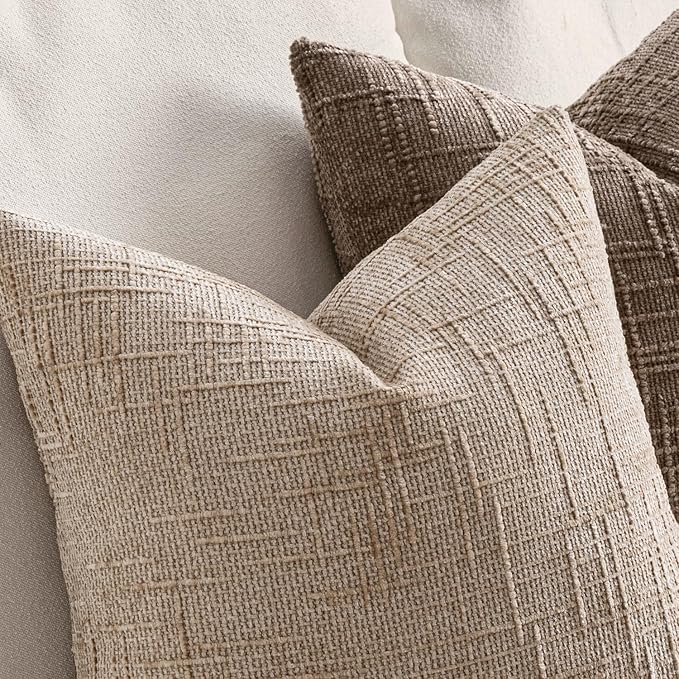 MIULEE Chenille Textured Throw Pillow Covers Oatmeal 20x20 Set of 2 | Slubby - Image 3