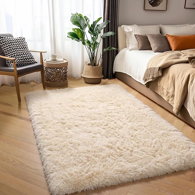 Amdrebio Beige Boho Large Fluffy Shag Area Rug 6x9 - Image 7
