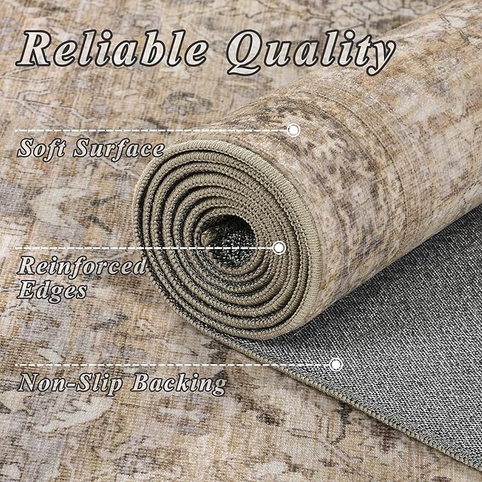 Schweek Khaki 2x3 Entryway Rug Non-Slip Washable Rugs - Image 5