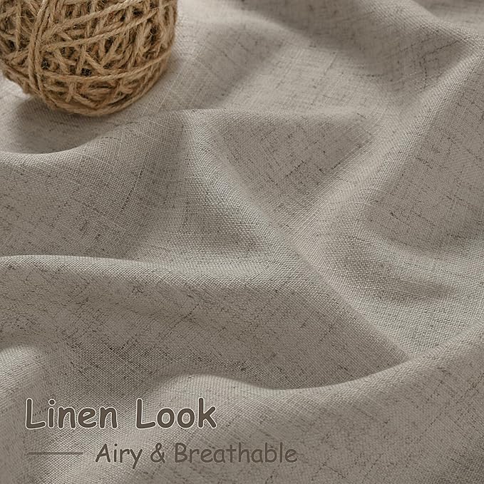 Grey Beige Linen Curtains 63 Inch Length ffor Living Room Luxury Light - Image 4