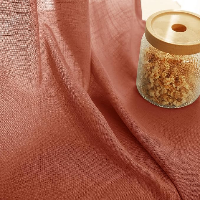 108 inch Linen Terracotta Curtains 2 Panels - Image 3