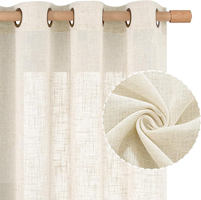 Natural Ivory Linen Sheer Curtains 72 inches Long by LAMIT