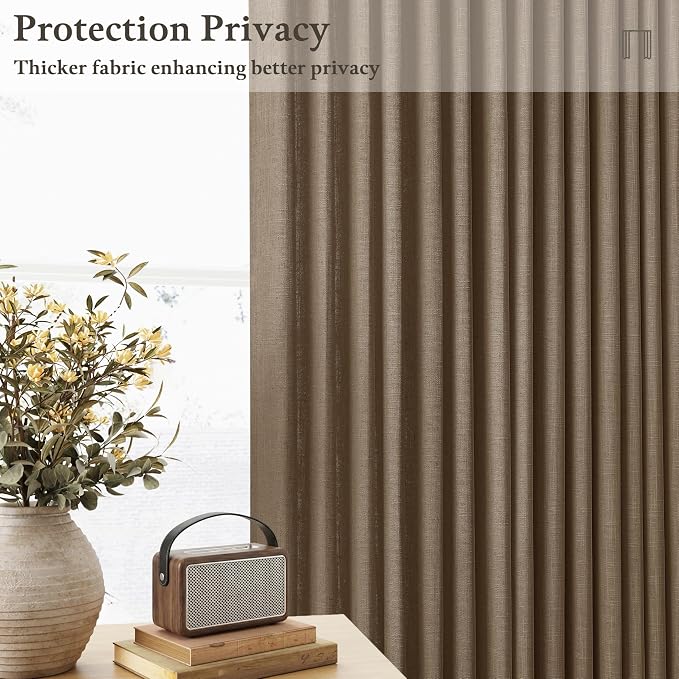 Pinch Pleated Linen Dutch Cocoa Semi Sheer Curtains 63 Inch Long 2 Panels | - Image 3