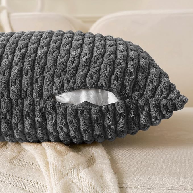Set of 4 Dark Grey Decorative Throw Pillow Covers 26x26 Inch Corduroy Pillow - Image 5