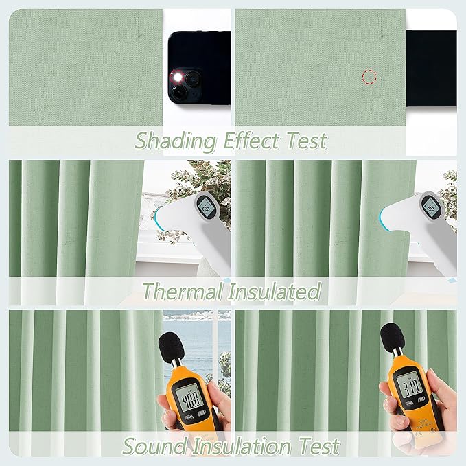 Aqua Green 100% Blackout Linen Curtains 96 Inch Length 2 Panels Set - Image 5