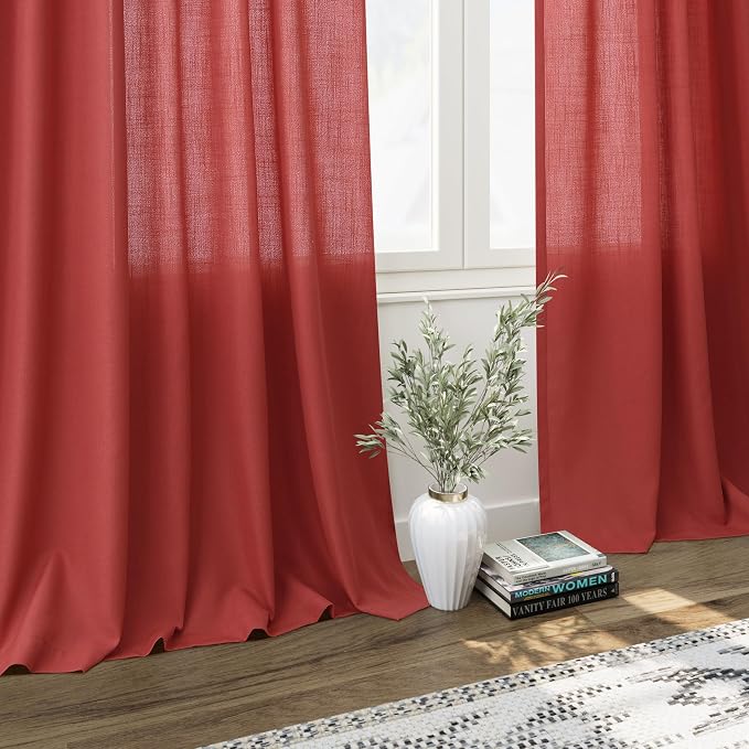 Christmas Red Linen Curtains 102 Inches Long - Image 5