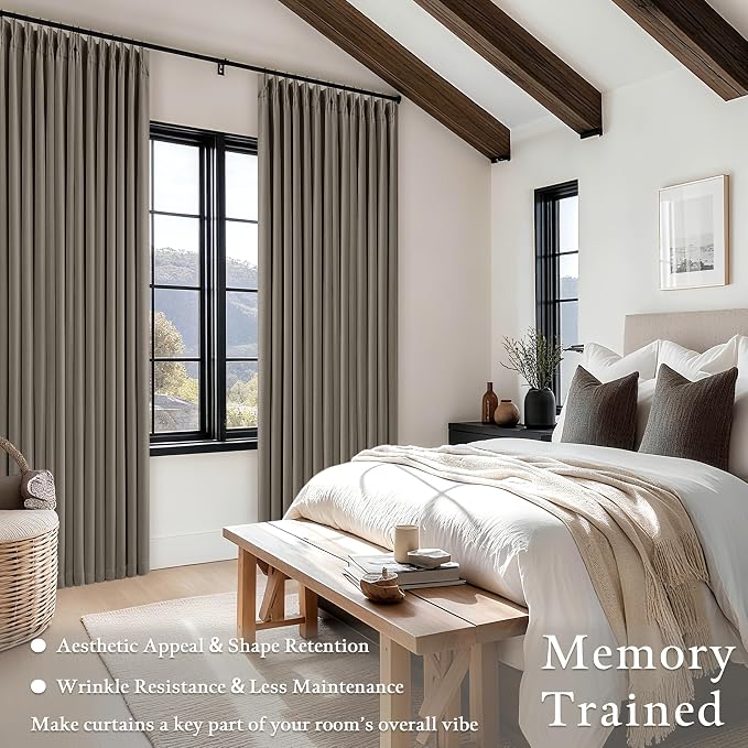 Taupe Pleated Linen Blackout Curtains 84 Inch Long - Image 4