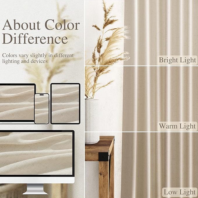 Birch Beige Linen Curtains for Living Room 105 Inches Long Light Filtering Semi - Image 3