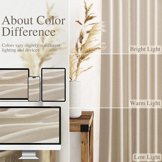 Birch Beige Linen Curtains for Living Room 98 Inches Long Light Filtering Semi - Image 3
