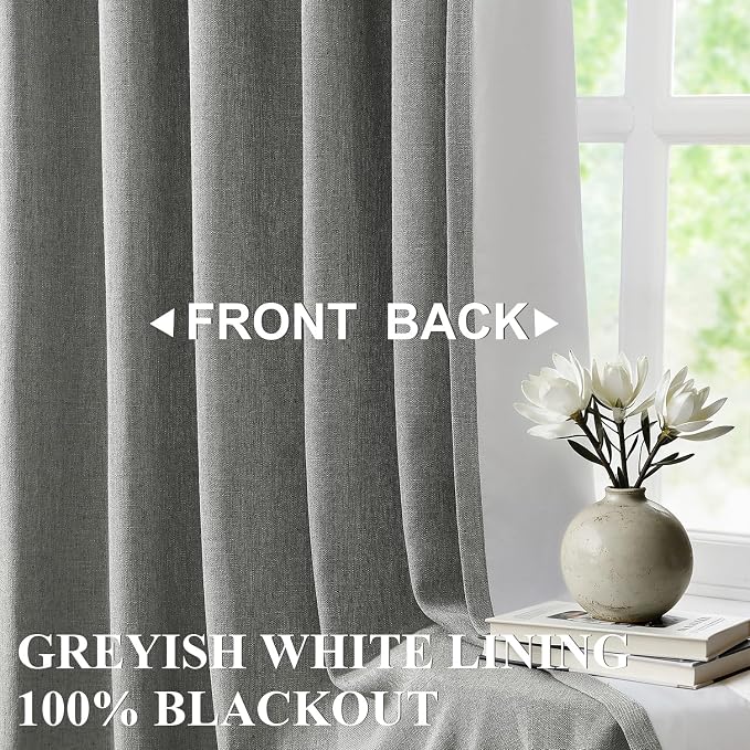 Vision Home Pinch Pleated Dark Grey Blackout Curtains 95 inch Linen Blended - Image 2