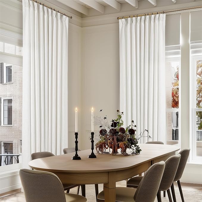 Extra Wide Pinch Pleat 84 Inch Curtains 60 Inch Wide Beige White | Memory - Image 6