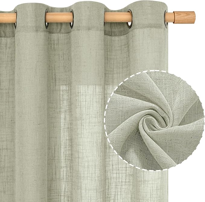 Sage Grey Sheer Linen Curtains 54 Inch Length - Image 2