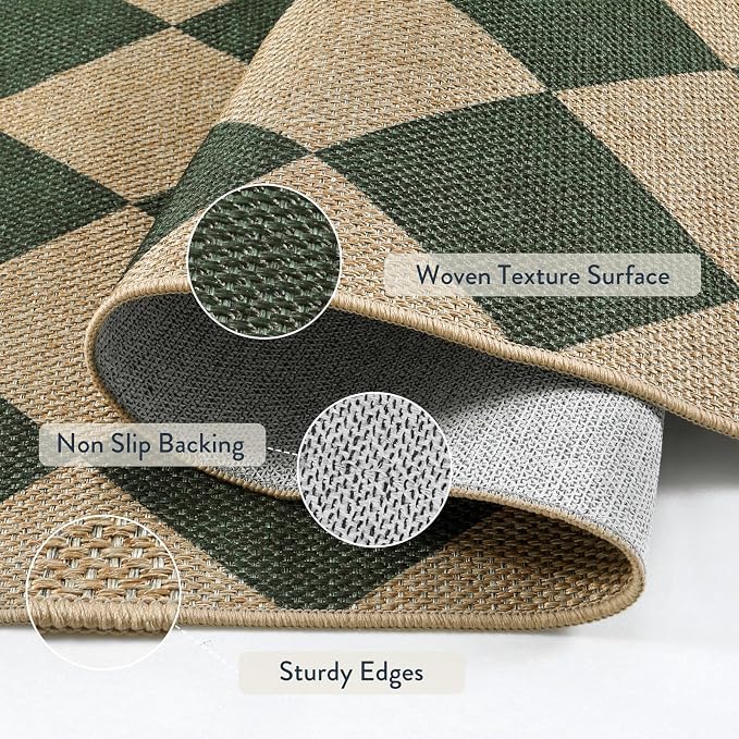 Lahome Checkered Easy Jute Kitchen Runner Rug, 2x8 Outdoor Rugs Washable | - Image 3