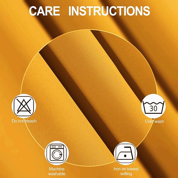 Yellow Thermal Blackout Curtains/52 x 72 Inch/Set of 2 Panels Room Darkening - Image 4
