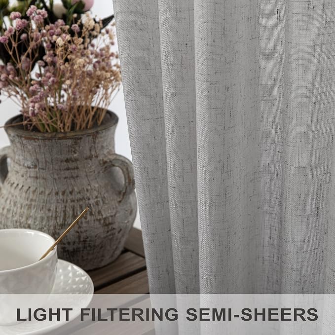 Pitalk Light Grey Linen Curtains 102 Inches Long - Image 4