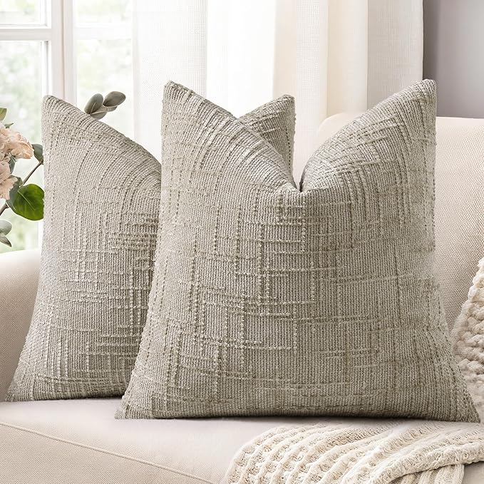 decorUhome Light Brown Chenille Euro Sham Throw Pillow Covers 22x22 Set of 2 by decorUhome