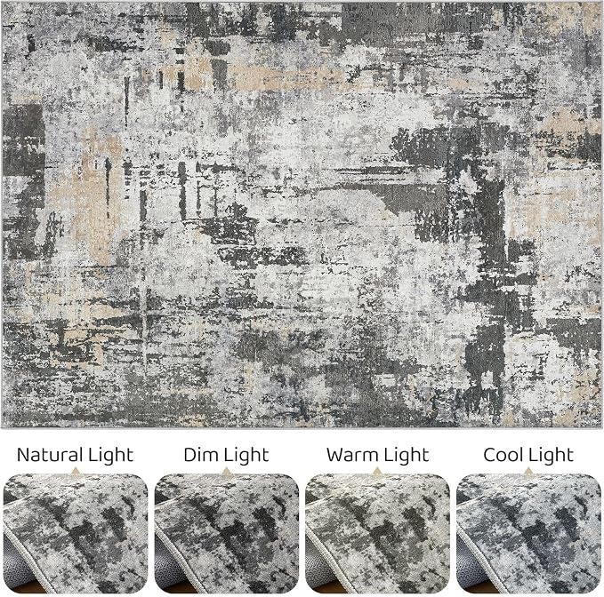 LOONGRUG 6x8 Area Rug Washable Neutral Modern Living Room Rugs Black Gold | - Image 9