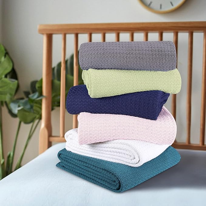 BELIZZI HOME 100% Cotton Bed Blanket, Breathable Bed Blanket Full Queen Size, Cotton Thermal Blankets Full Queen, Perfect for Layering Any Bed for All Season, Sage Green