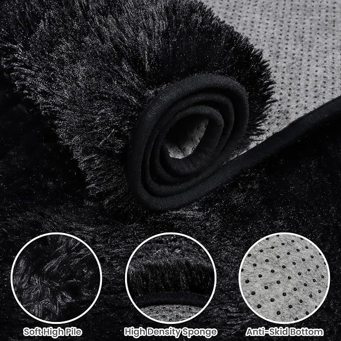 5x7 Area Rugs for Living Room: Ultra Soft Fluffy Shag Black Rug for Bedroom - Image 8