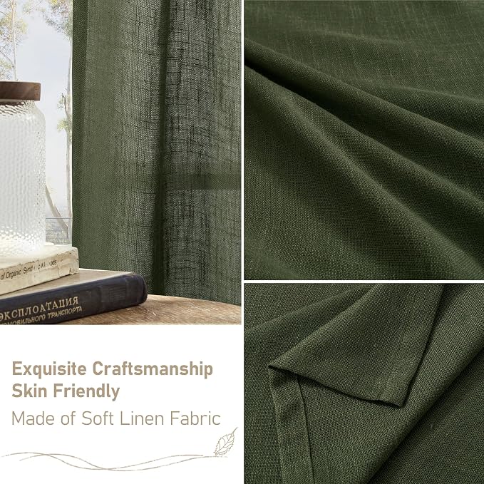 Olive Green Linen Curtains 84 inch Length, Soft Linen Textured Light Filtering - Image 6