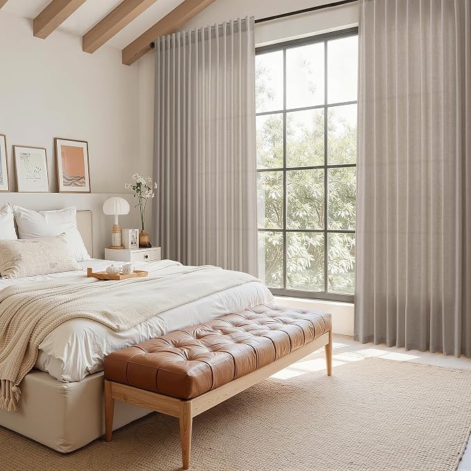 108 Inch Long Curtains for Living Room Ecru Linen Blend Light Filtering Semi - Image 7