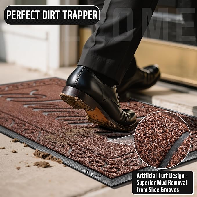 Yimobra Welcome Front Door Mat, Heavy Duty Easy Clean Doormat Indoor Outdoor, Waterproof Quick Dry Floor Mat for Home, Garage, Hign Traffic Areas, Non Slip, Low Profile, 29.5X17 Inches, Maroon