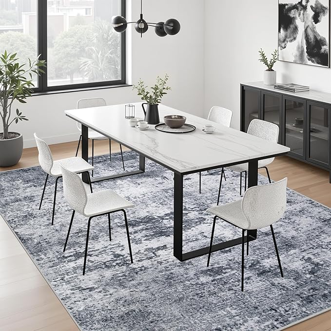 Area Rug Living Room: 8x8 Modern Washable Indoor Soft Carpet Grey | - Image 4