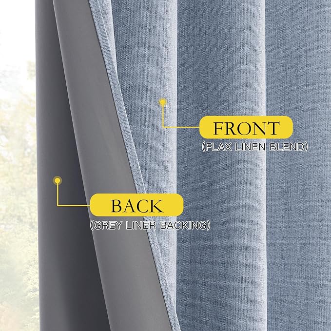 NICETOWN 100% Blackout Stone Blue Linen Curtains 90 inches Length - Image 8