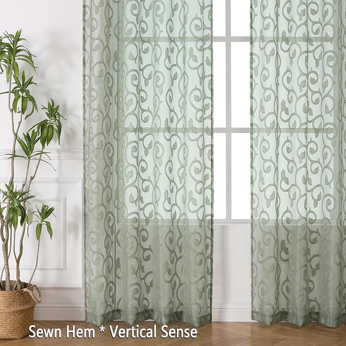 OWENIE Sage Green Semi Sheer Curtains 84 inches Long - Image 5
