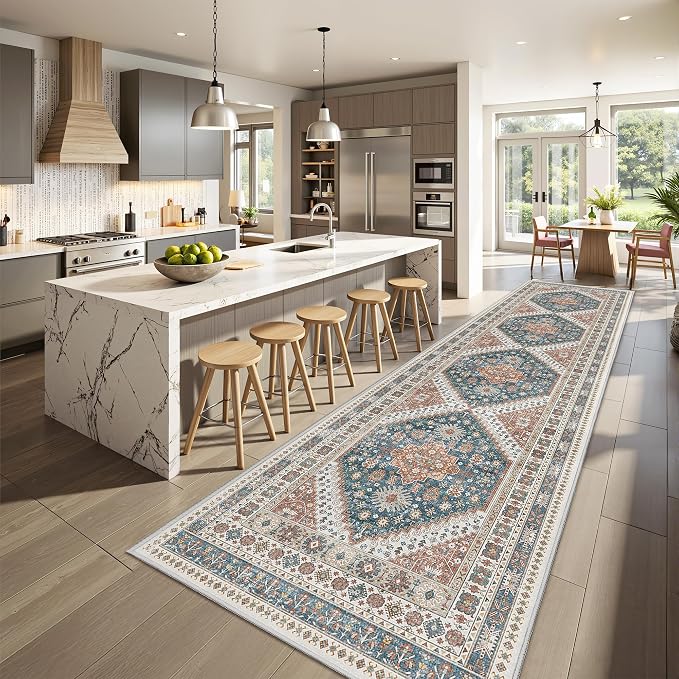 2.5x10 Kitchen Runner Rug Non Slip Vintage Washable Rugs, Carpet Runner - Image 4