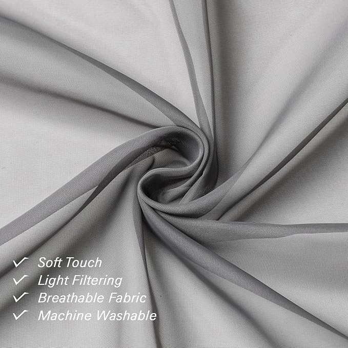 Grey Sheer Curtains 63 Inch Long 2 Panels, Elegant Voile Drapes - Image 6