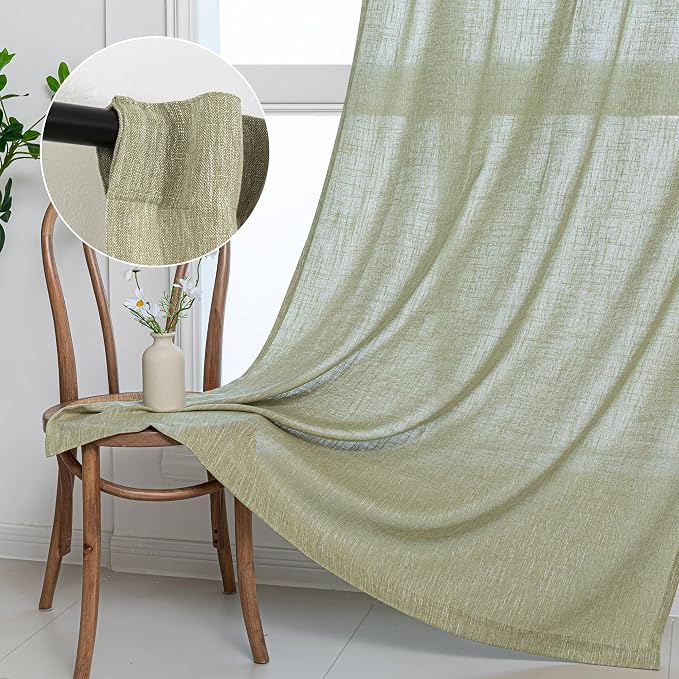 MYSKY HOME Sage Green Sheer Curtains Short Window Treatment Panels Light - Image 9