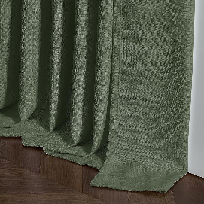 Olive Green Linen Pinch Pleated Light Filtering Curtains 84 Inches Long | Semi - Image 7