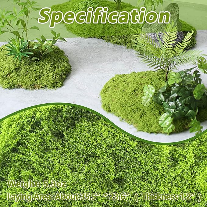 Potanro Faux Green Moss 5.3oz Artificial Fake Plant Moss Preserved Moss for Potted Plants Indoor Plants, Crafts, Planters, Bonsai Artifcial, DlY Floral Decorative Moss, Garden Wedding Decor