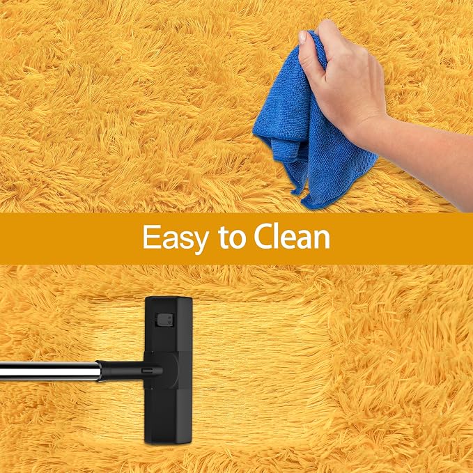 2x10 Bedside Area Rugs for Bedroom Soft Fluffy Shag Beige Yellow Rug for - Image 7