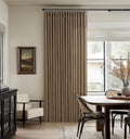 Vintage Dark Brown Pleated Linen Semi Sheer Curtains 112 Inch Long 2 Panels | by Twodrapes