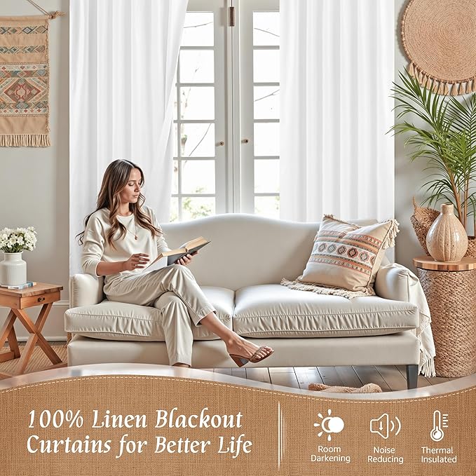 Linen 100% Blackout Window Curtains - Image 3