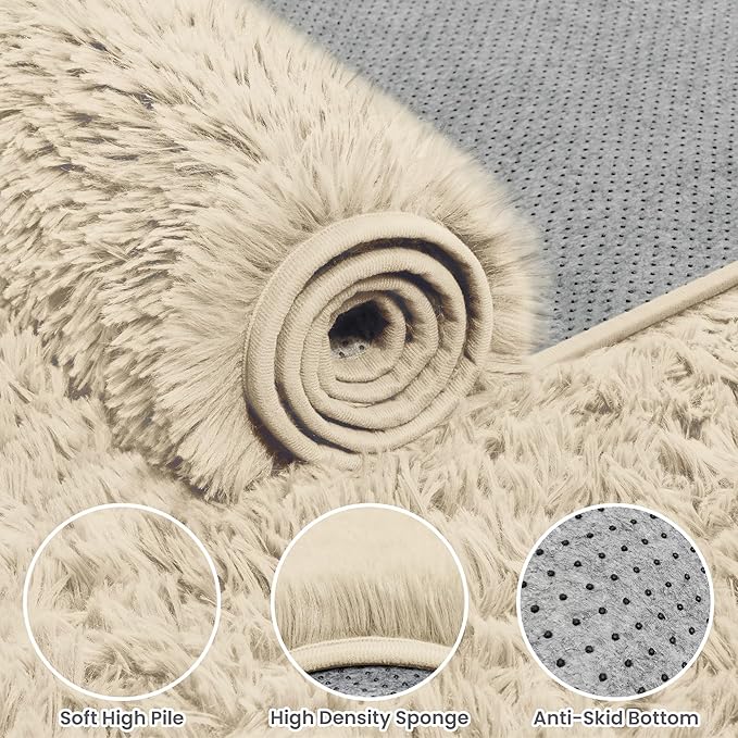 8x10 Area Rugs for Living Room Rug: Soft Fluffy Shag Beige Rugs for Bedroom - Image 6