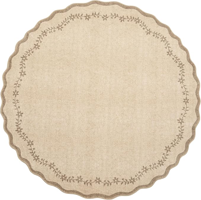 GarveeHome Round Rugs 6ft Scalloped Washable Circle Rug - Image 4
