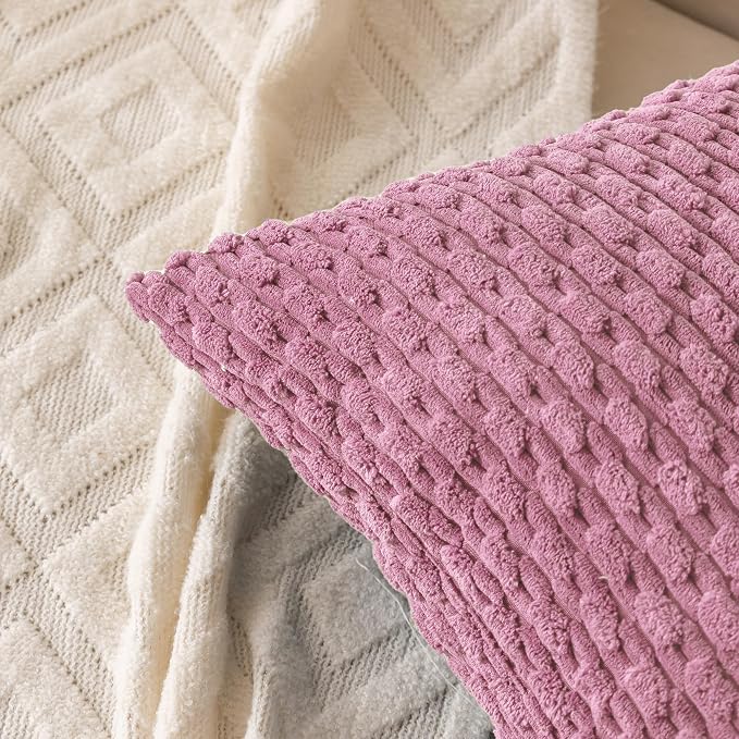 Set of 4 Pink Decorative Throw Pillow Covers 16x16 Inch Corduroy Pillow Covers - Image 6