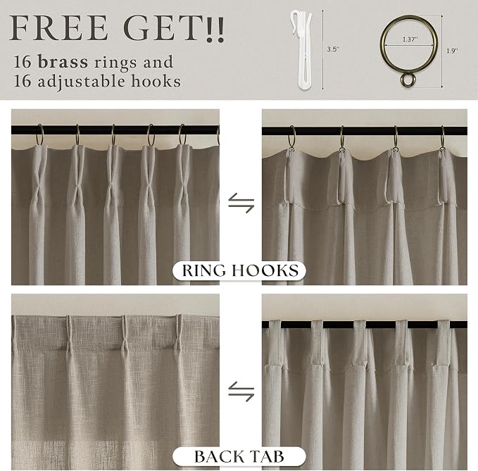Burlywood Semi Sheer Burlap Pinch Pleated Curtains 72 Inches Long 2 Panels | - Image 4